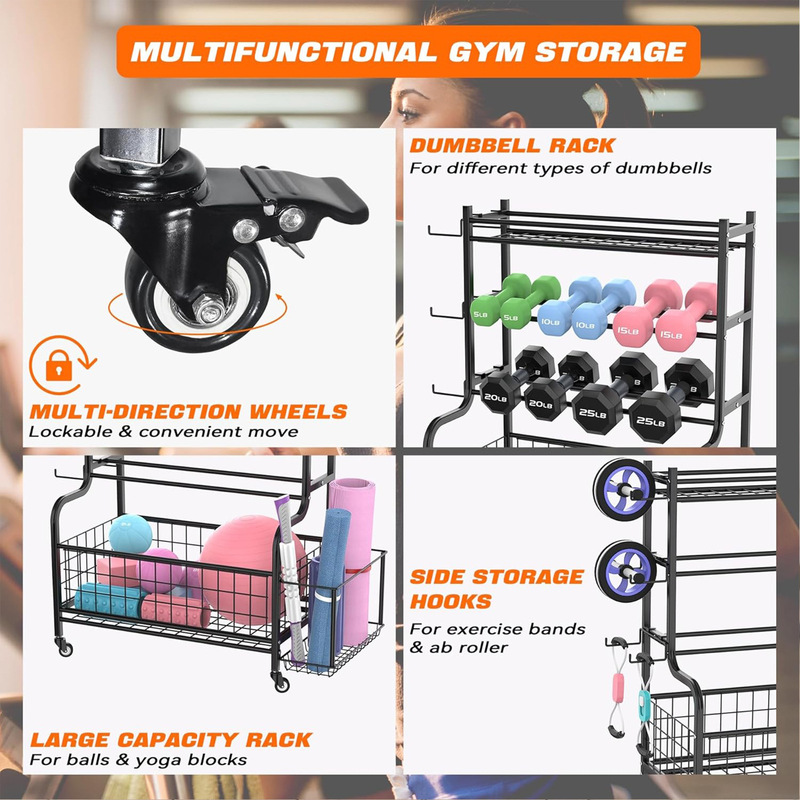 国境を越えたアマゾンのスポーツ用品収納棚ヨガマットバスケットボール置物ダンベルスポーツジム移動貯蔵物|undefined
