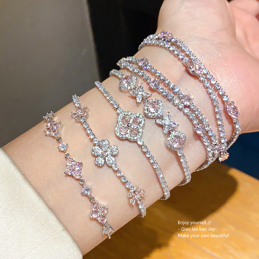 Lujo ligero francés flor de zircon pulsera de hebilla pulsera de alta calidad pulsera de nicho de diseño de moda joyería de mujer