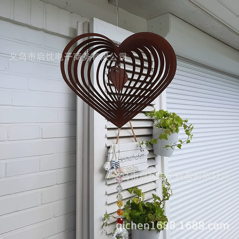 Прямые поставки с фабрики: независимая станция Amazon, ржавый металлический колокольчик, 3D-колокольчик в форме сердца, садовое украшение для улицы