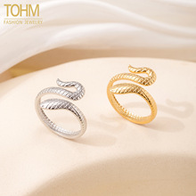 TOHM欧美跨境不锈钢开口戒指个性复古蛇形指环不掉色钛钢手饰批发