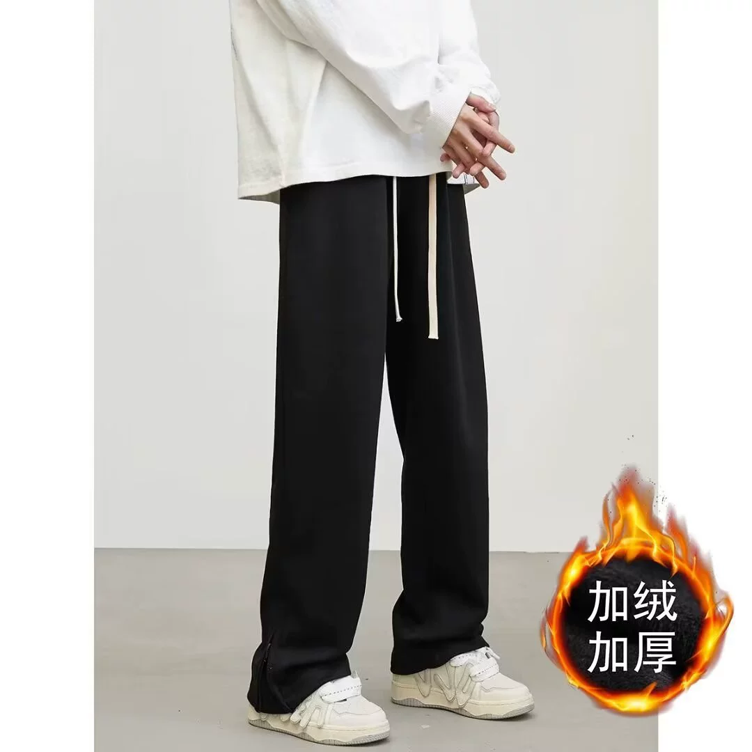 Retro demi-season trousers for leisure, American style, loose straight fit