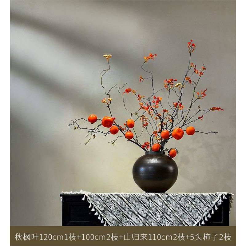 高級な夜花柿の造花のシミュレーションの花は柿の如意の軽豪華な客間の新年の装飾の花芸の置物を飾ります。|undefined