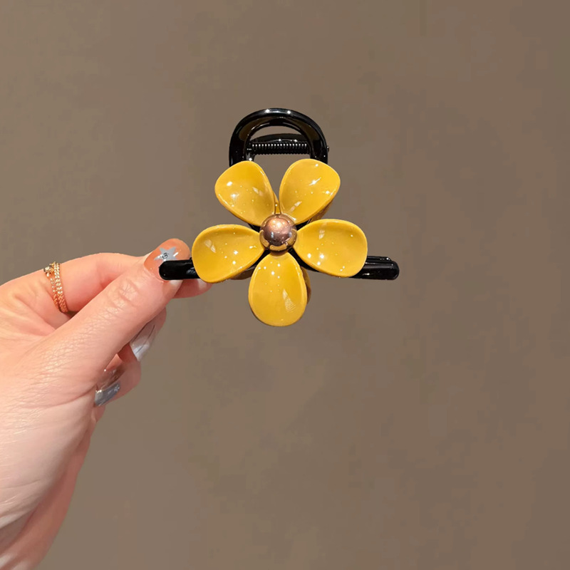 검정색 노란 꽃 머리핀 8cm