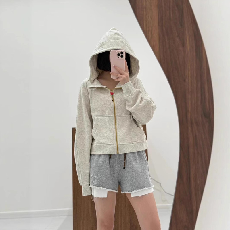 Lulufend Spring and Autumn Style Sweatshirt with Full Zipper, Sports Fitness Hooded Top, Gold Zipper Loose Cardigan Jacket Lulufend Spring and Autumn Style Sweatshirt with Full Zipper, Sports Fitness Hooded Top, Gold Zipper Loose Cardigan Jacket