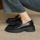 Thick-soled loafers women's genuine leather 2025 new vintage camellia shoes black commuter shoes british leather shoes