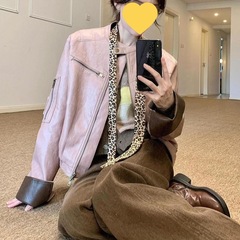 美式复古酷飒风撞色皮衣外套女秋季独特超好看廓形休闲夹克上衣