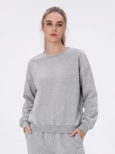 26 Autumn/Winter Women's Hoodless Sweatshirt for Casual Running and Fitness, Round Neck Long Sleeve Yoga Top with Drop Shoulders