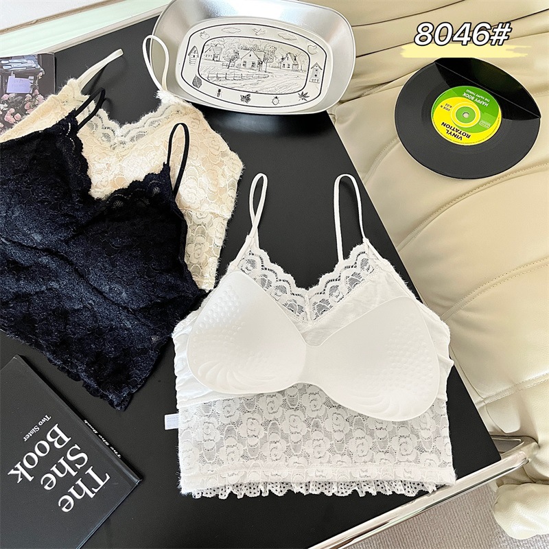 Estilo francés puro estilo encaje floral belleza espalda camisola de las mujeres con almohadilla en el pecho desgaste interior y exterior camisola para niñas