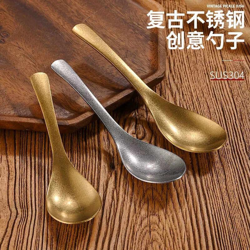 Directly Supplied Vintage 304 Stainless Steel Spoon, Korean-Style Soup Spoon, Small Soup Spoon, Dining Spoon, Antique Snowflake Sand Tableware Directly Supplied Vintage 304 Stainless Steel Spoon, Korean-Style Soup Spoon, Small Soup Spoon, Dining Spoon, Antique Snowflake Sand Tableware