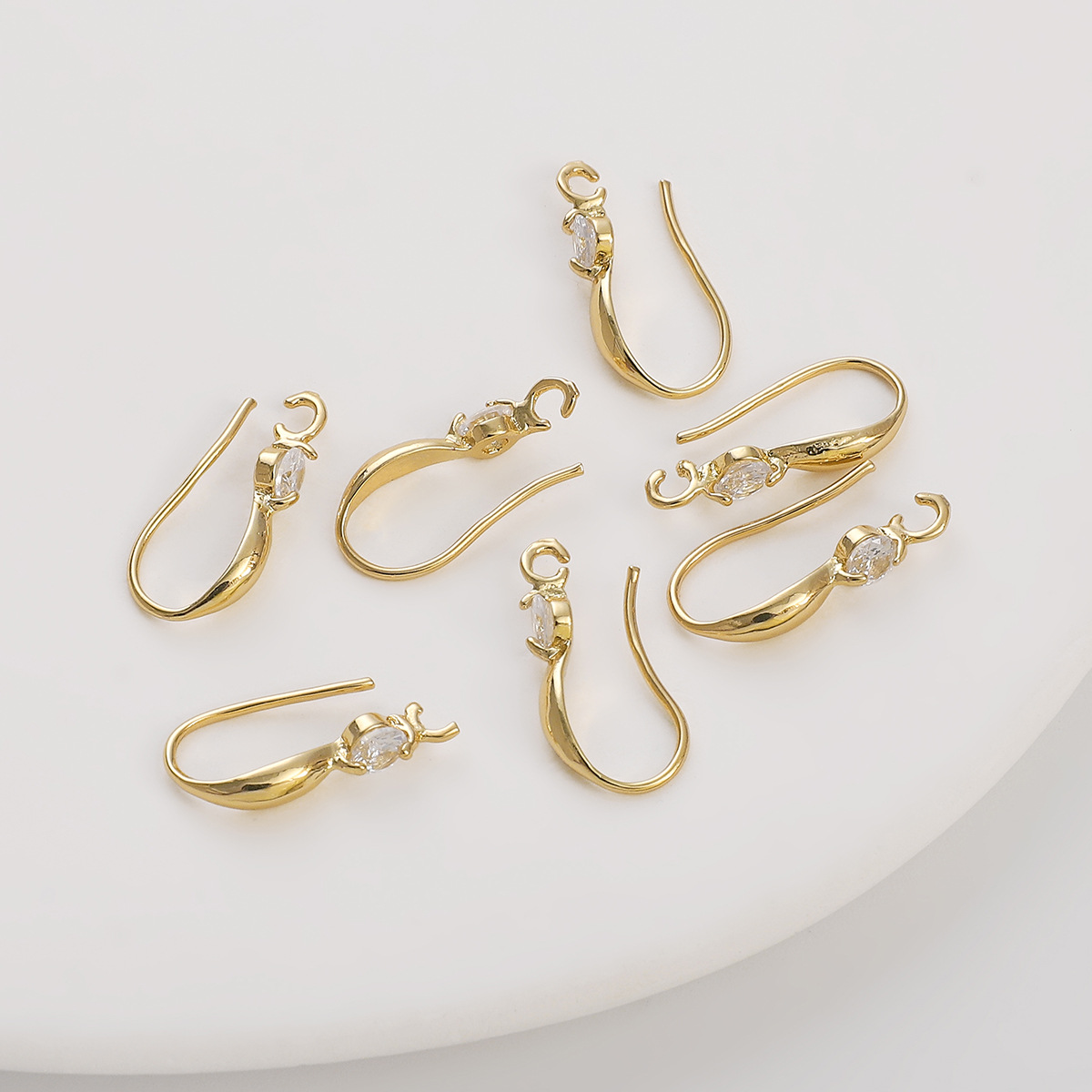 5g Weight Hook Earring Findings Jewelry Making Type 14K Gold Plated Plating Material Zircon Inlay Material 2 Pieces Set Copper Zircon Solid Color Hook Earring Findings Simple Style