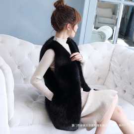 皮草马甲女中长款2023春秋新款仿獭兔毛毛背心坎肩外套修身百搭外