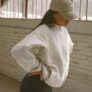 Autumn and Winter Yoga Wear Women's Sports Half-Zip Pullover Sweatshirt Loose Long Long-Sleeved Sweatshirt Street Style Women's Clothing