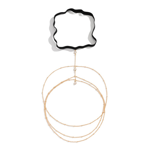European and American cross-border jewelry Sexy beach imitation pearl body chain Simple elastic star-shaped rhinestone tassel thigh chain