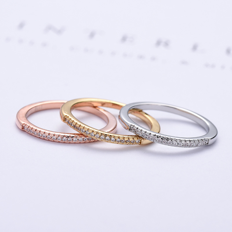 Elegant Light Luxury Stacked Style Single Row Micro-inlaid Zircon Women's Ring Engagement Women's Tail Ring Platinum Plated Gold Rose Gold