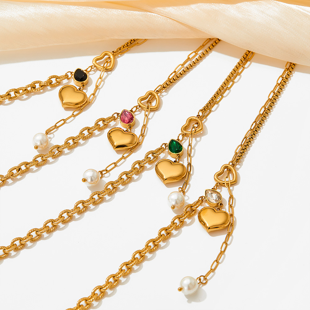 Retro Heart Shape Stainless Steel Titanium Steel Inlay Pearl Zircon Necklace 1 Piece display picture 3