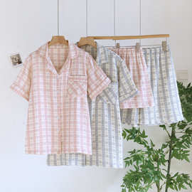 日系情侣睡衣女春夏季一男一女纯棉短袖薄款宽松男士家居服可外穿