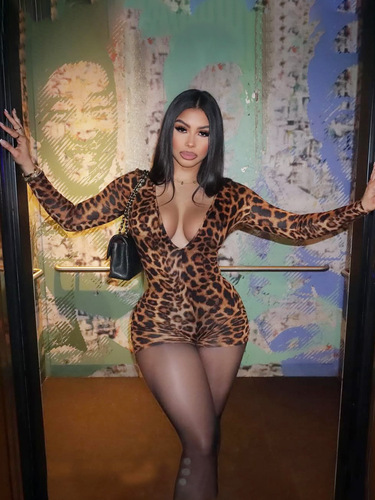 Women's Fashionable Sexy Tight Bodysuit with Leopard Print V-Neck Long Sleeve - New Autumn/Winter Best Selling US Women's Apparel