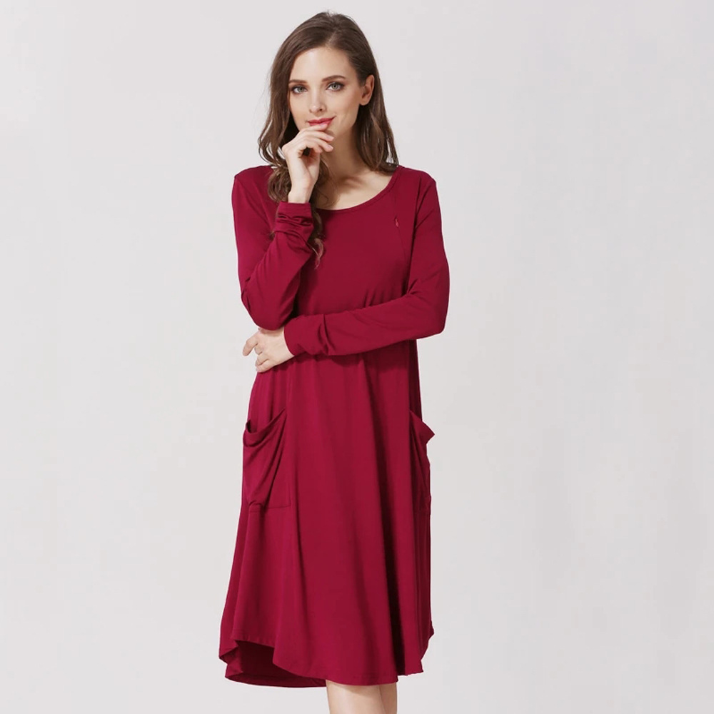 2024 primavera y otoño europeo y americano más tamaño vestido de maternidad de manga larga vestido de lactancia casual adelgazamiento Suelto