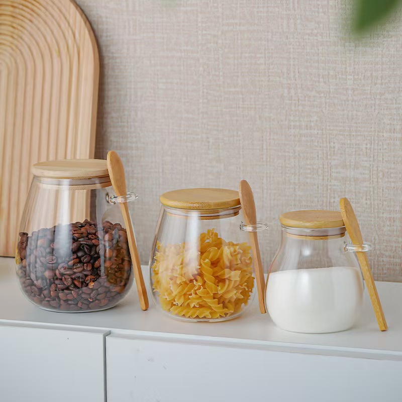 Instantáneo de alto contenido de borosilicato de vidrio con cucharas de granos de té sellado tanque de almacenamiento de vidrio transparente de varias especificaciones image 1