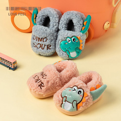 Children's cotton slippers new style boys and girls little dinosaur home cotton slippers cartoon baby hair slippers children's slippers winter