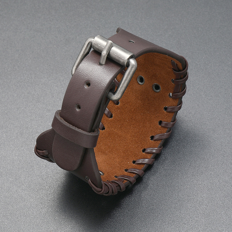 Simple retro Viking fox totem woven leather bracelet