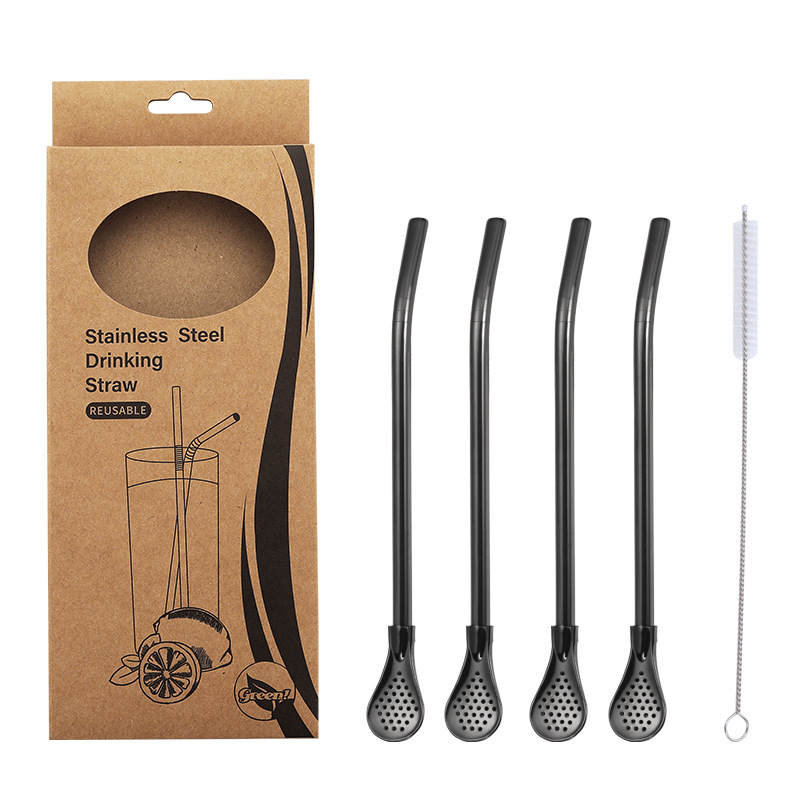 304 cuchara de paja de filtro de acero inoxidable cuchara de té perfumada vajilla cuchara de agitación de paja de bebida chapada en titanio