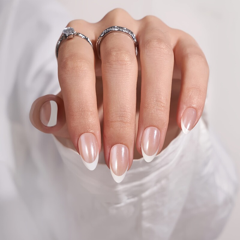 Amazon Cross-Border Hot-Selling 30 Pieces of French Pointed Press-On Nails-White Almond Fake Nails Wearable Nails Ins Style Amazon Cross-Border Hot-Selling 30 Pieces of French Pointed Press-On Nails-White Almond Fake Nails Wearable Nails Ins Style