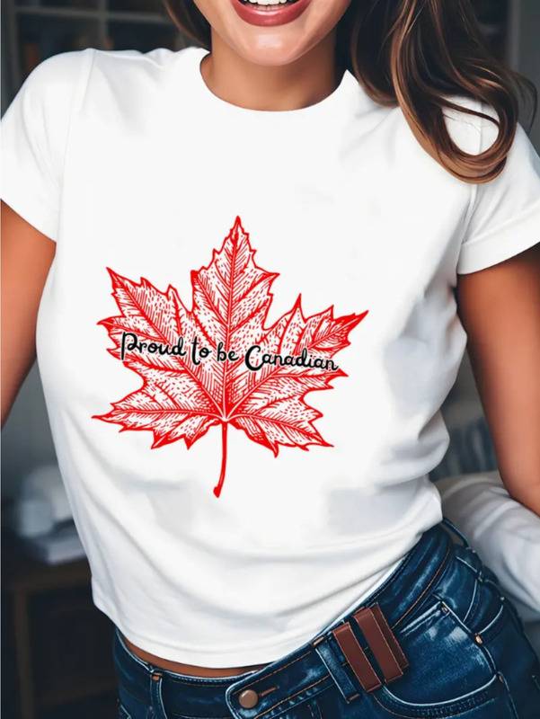 "Be Proud of Canada" Canadian National Day Essential New Personalized Printed Women's T-Shirt, Round Neck Wide