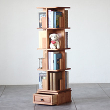 旋轉書櫥繪本書架收納兒童客廳小書架實木創意置物書柜轉角櫻桃木