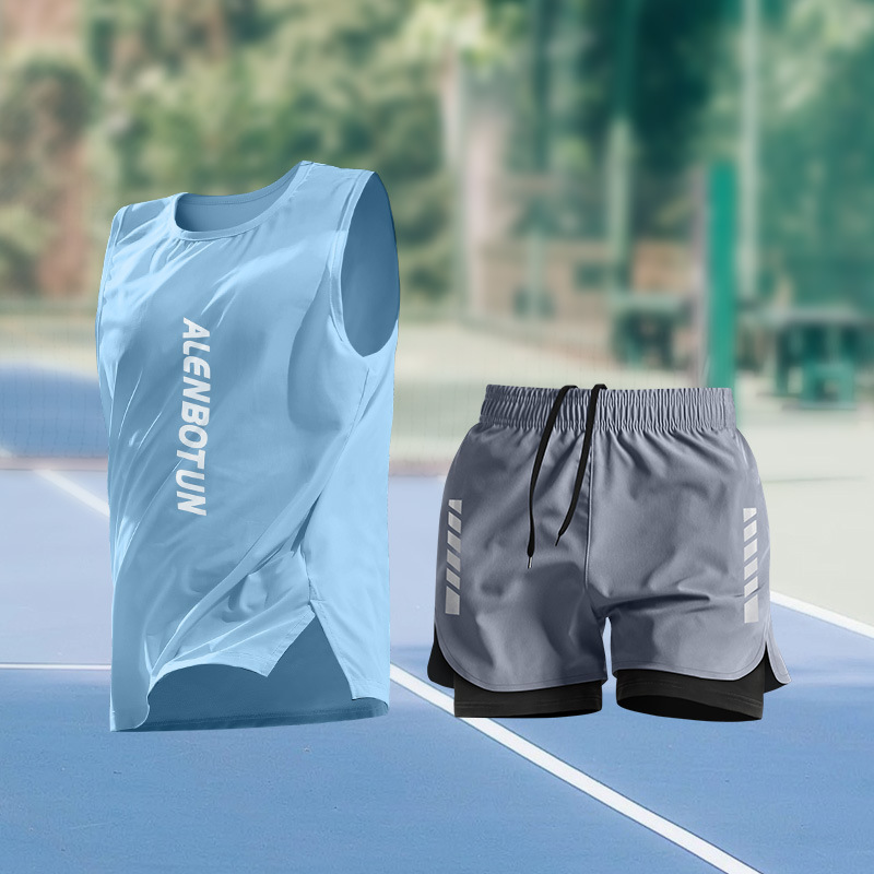 ランニングスポーツスーツメンズ夏の新しいマラソントレーニングフィットネス服プロの速乾性バスケットボールベストショーツ|undefined