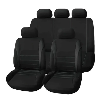 Cross-Border Universal Car Seat Covers for Five Seats, Simple and Durable, Wear-Resistant Fabric Seat Covers with Waistline Design, Full Coverage Seat Covers (Universal seat cover) - black-2-piece-set-front-single-seat