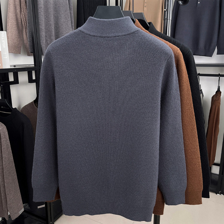 Jacquard de otoño y invierno para hombre nuevo color sólido medio cremallera suéter de vestir suéter de hombre