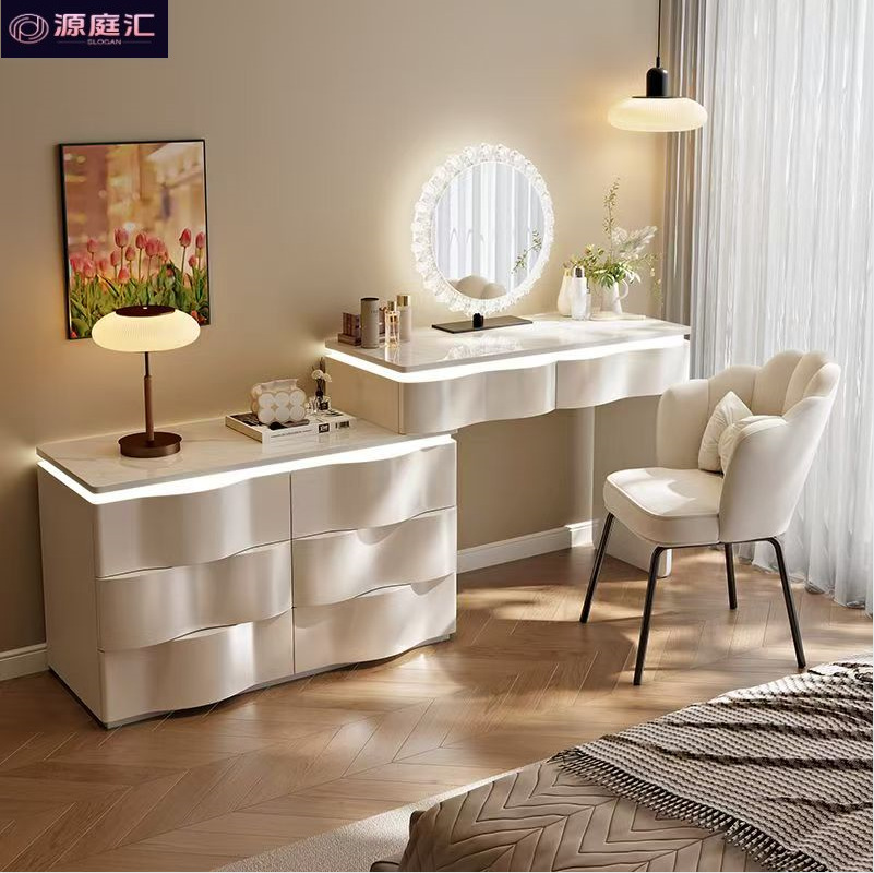 2025 New Light Luxury Solid Wood Dressing Table Bedroom Simple Makeup Table Drawer Cabinet Integrated Small Storage Cabinet Makeup Mirror
