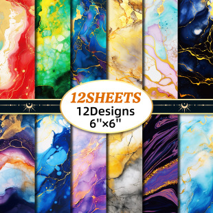 Cross-Border 12 Sheets/Pack Marble Gilt Material Paper Package Temu Handbook Clipping Material Holiday Handmade Packaging
