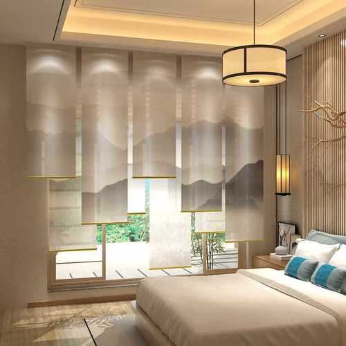 Modern Chinese style roller shutter entrance hanging screen soft partition floor curtain hotel restaurant soft semi-transparent hanging curtain