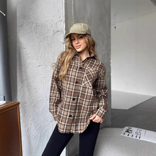 欧美春秋款衬衫2025时尚格子衬衣中长款外套女气质休闲百搭上衣