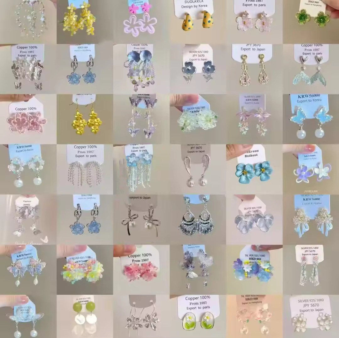 Pendientes de flores de color dopamina Pendientes dulces y frescos de primavera y verano Pendientes pequeños y elegantes de alta gama para mujer