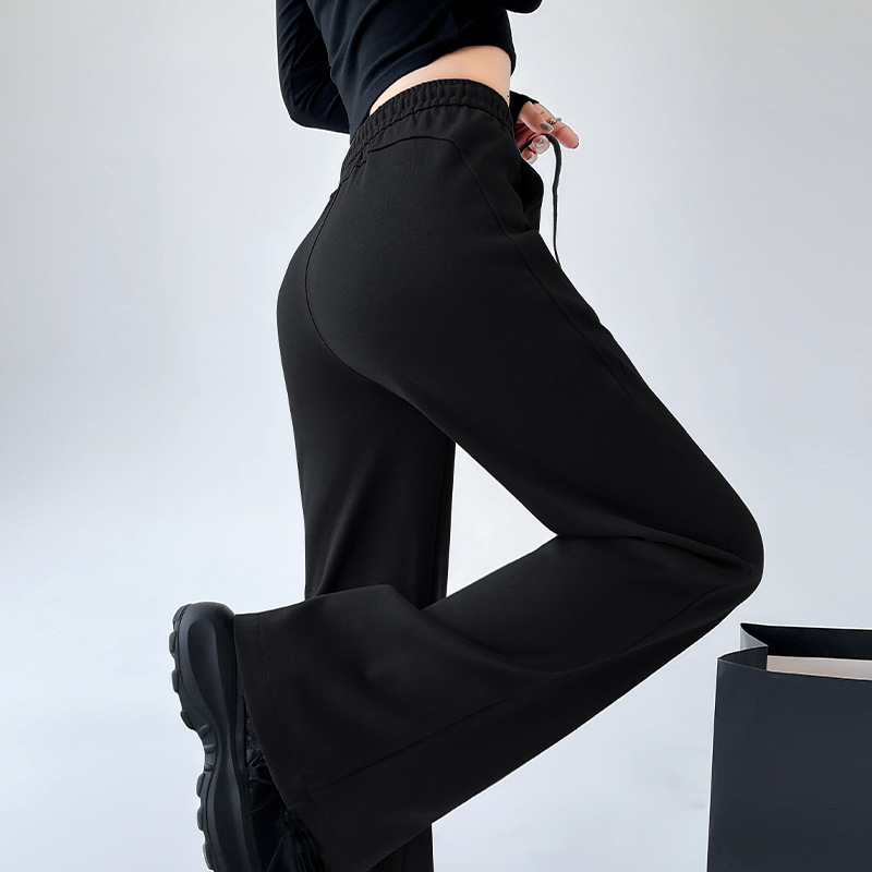 Huamian Flared Pants for Women, Spring & Fall American Retro Slim and Versatile Sports Pants, Casual Drapedy Floor-Length Wide-Leg Pants