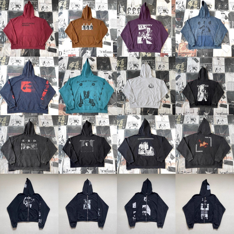 Cross-Border Foreign Trade Wholesale Erd Melancholic Rich Kid Loose Hooded Sweatshirt Oversize Unisex Zip-Up Hoodie