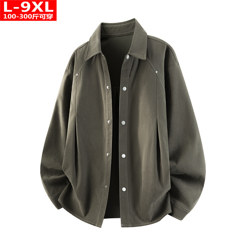 Spring and Autumn Trendy Men's Solid Color Versatile Square Collar Shirt for Plus-Size Men, Loose Casual Shirt Jacket Spring and Autumn Trendy Men's Solid Color Versatile Square Collar Shirt for Plus-Size Men, Loose Casual Shirt Jacket