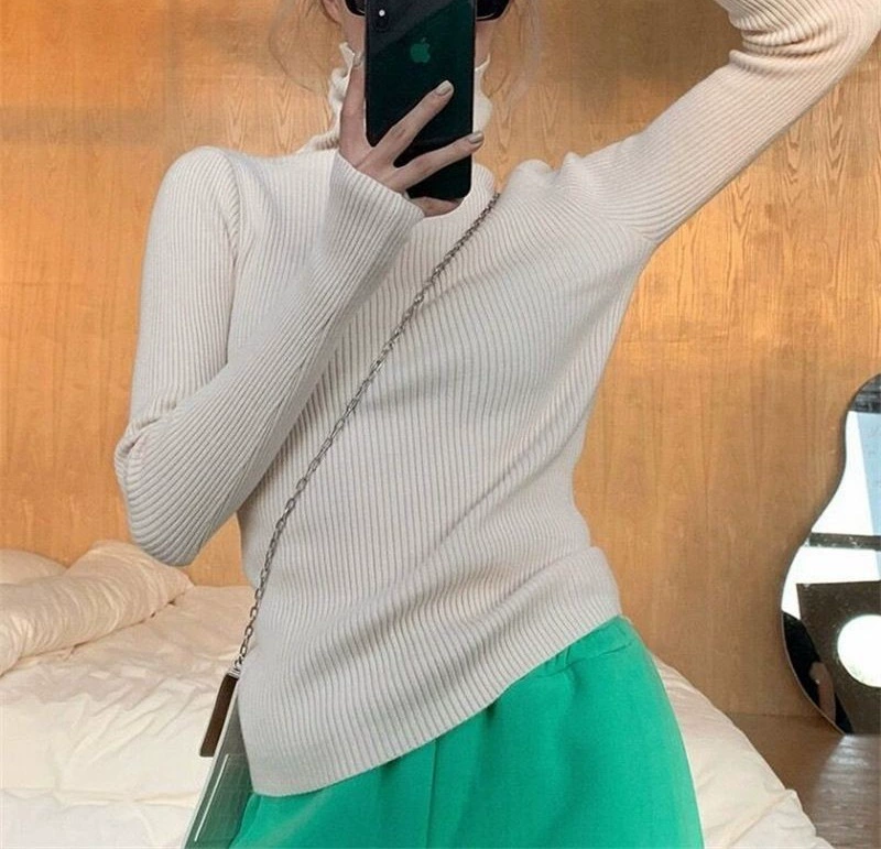 Свитер, демисезонный тёплый, с длинным рукавом, Slim fit, облегающий