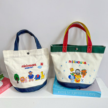 春季新款日系卡通刺绣帆布手提包可爱百搭休闲字母大容量妈咪包潮