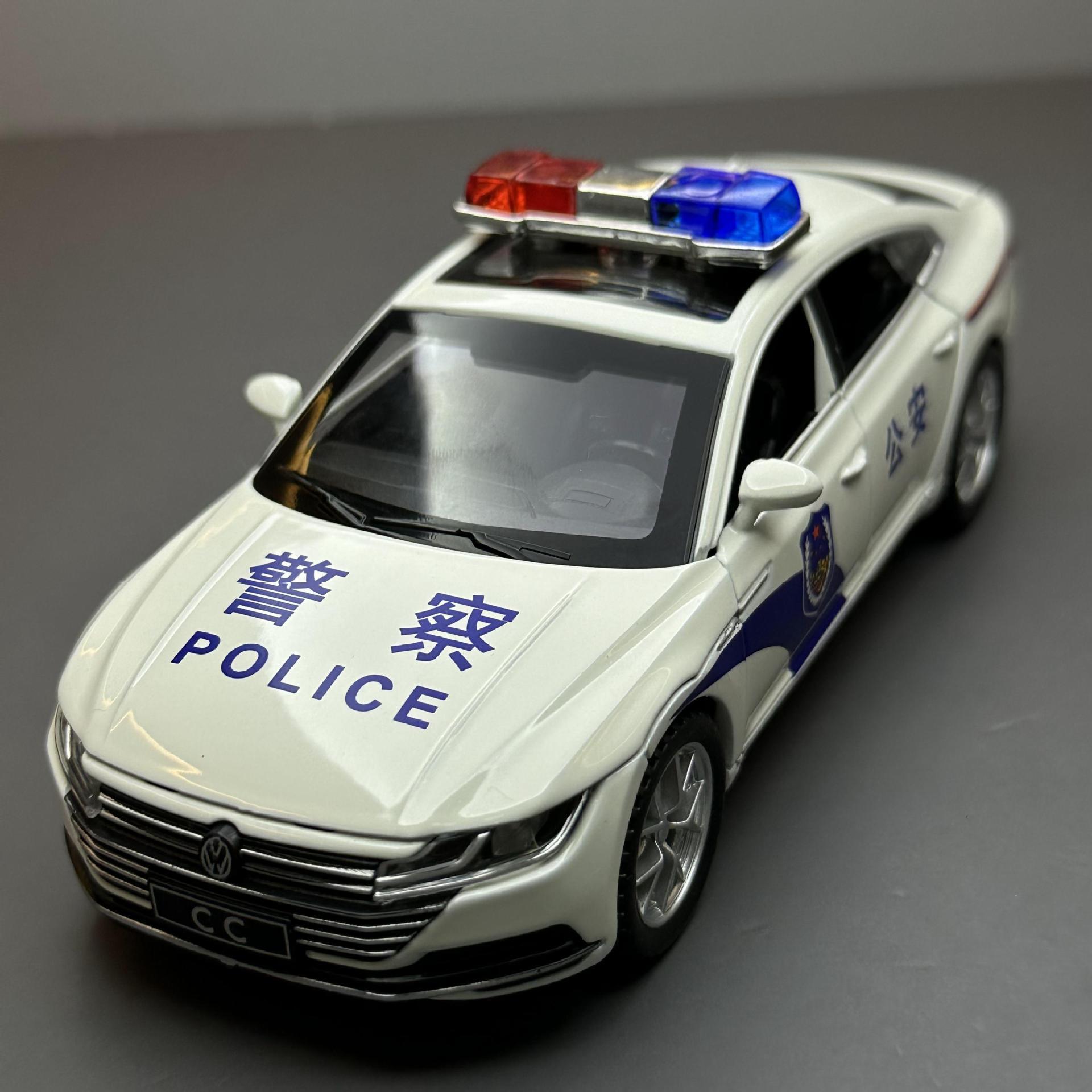 Aleación de coche 1:32 Volkswagen CC modelo de coche de policía Tire hacia atrás sonido con luz coche de juguete modelo de música adornos