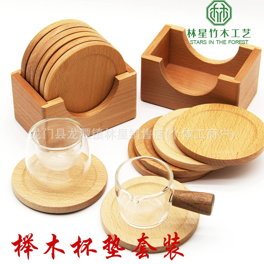 Деревянные подставки в японском стиле, круглые салфетки из бука, теплоизоляционные, термостойкие, против ожогов, стеклянные подставки для кофе, чай кунг-фу