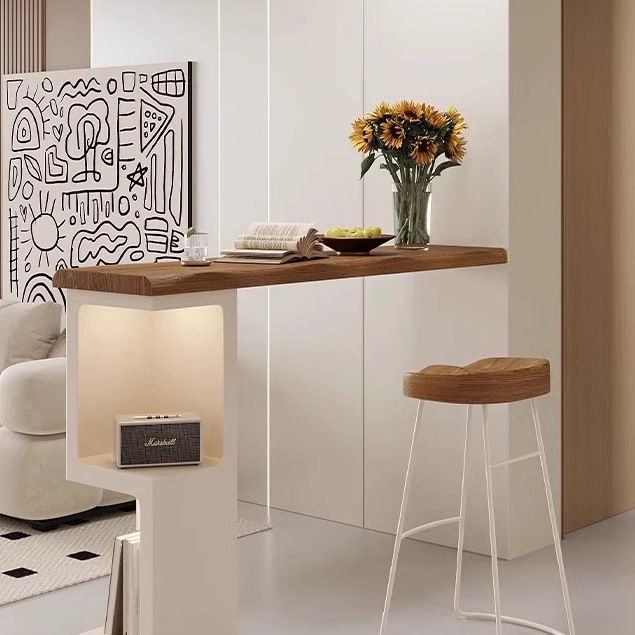 Cream-Style Bar Table and Dining Table Integrated Home Partition Narrow Solid Wood Dining Table Log Island Long Table Small Apartment