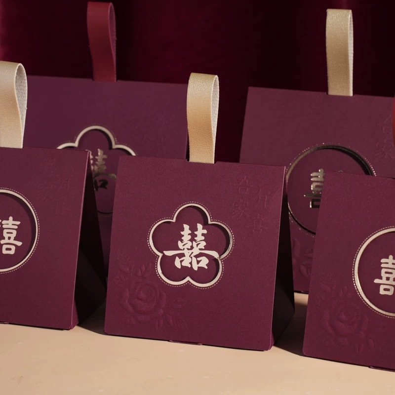 结婚订婚喜糖盒子2025新款手提喜糖袋创意新款婚庆礼装糖果纸空盒|undefined