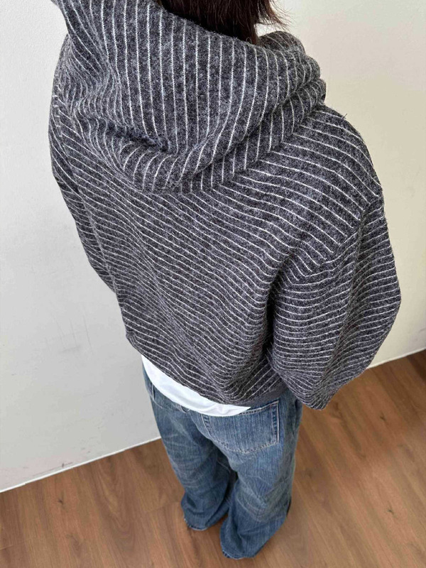 EME 早秋新款条纹绒感舒适通勤日常拉链休闲连帽宽松boxy卫衣男女|undefined