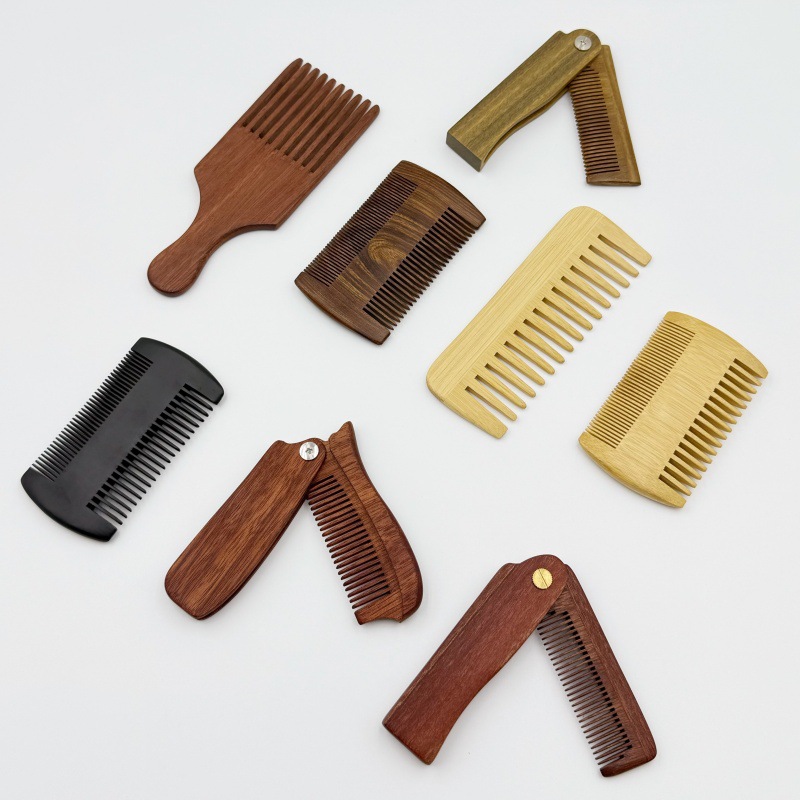Fábrica de origen Peine de madera transfronterizo Peine de madera Peine portátil Peine de madera Conjunto de peine de barba de dientes finos de doble cara Peine de peluquería