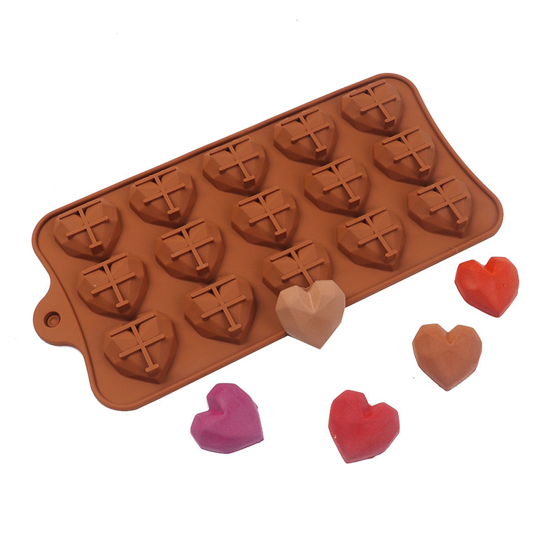 Molde de silicona de chocolate 15 piezas molde de pastel de amor de diamante galleta jelly pudding molde fondant molde epoxi