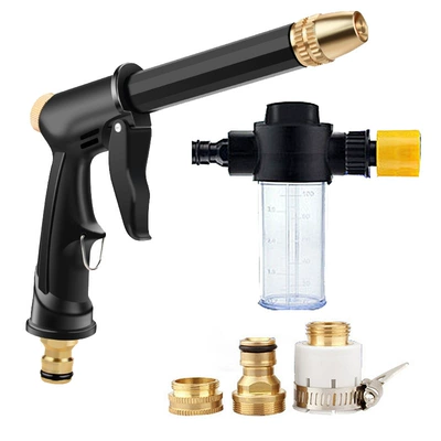 Car cleaning tools Gun with Retractable Hose, Copper-Plated Nozzle - water-gun-metal-three-joint-foam-pot-single